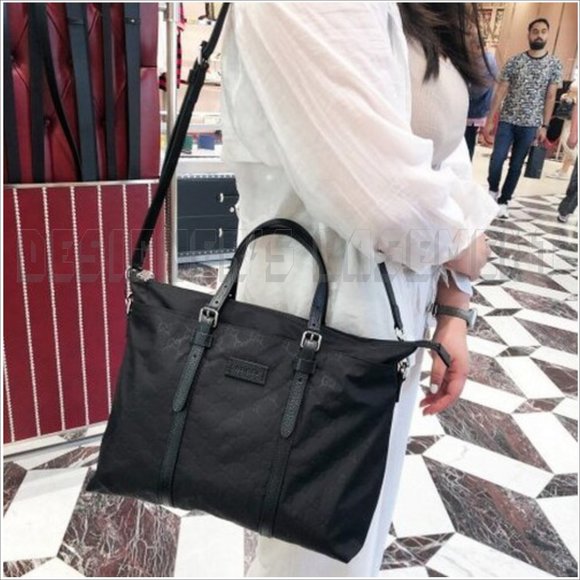 GUCCI black Nylon GUCCISSIMA leather trim Medium TOTE shoulder cross-body bag - Picture 7 of 11